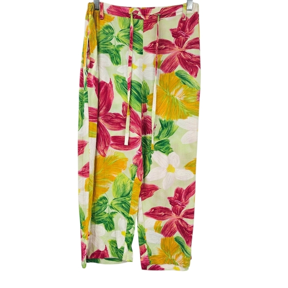 Jams World Orchadia Tropical Hawaiian Floral Wide Leg Pants Women's S Vacation